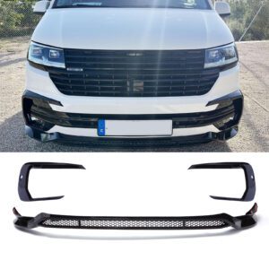 Gloss Black Front Bumper Splitter ABS Style with Sensor Holes For VW Transporter T6.1 19–24